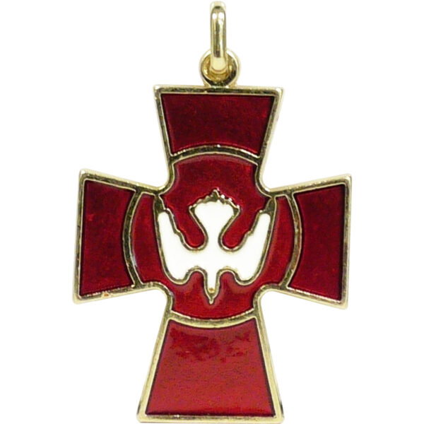 Croix Dorée Métal Colombe Fond Rouge